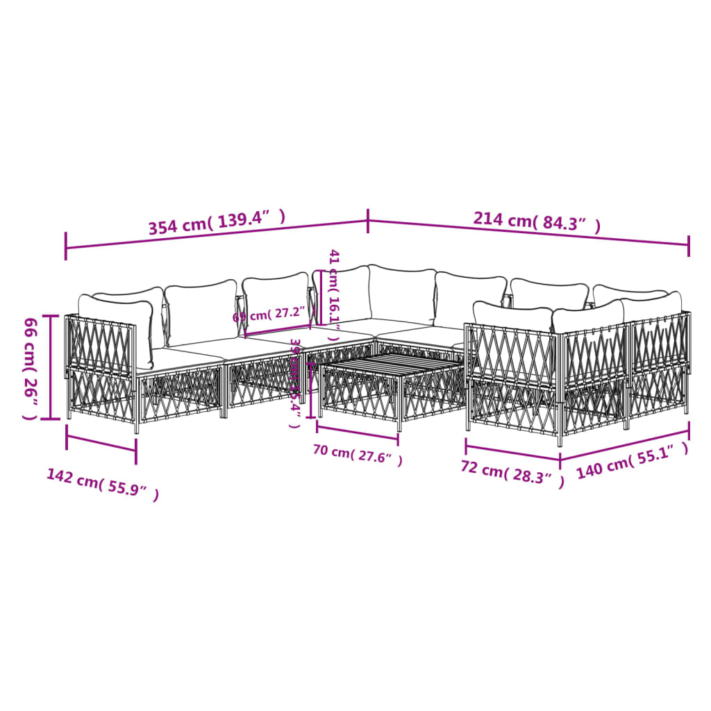 Set Salotto da Giardino 9 pz con Cuscini in Acciaio Bianco 3186932