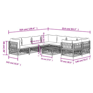 Set Salotto da Giardino 9 pz con Cuscini in Acciaio Bianco 3186932