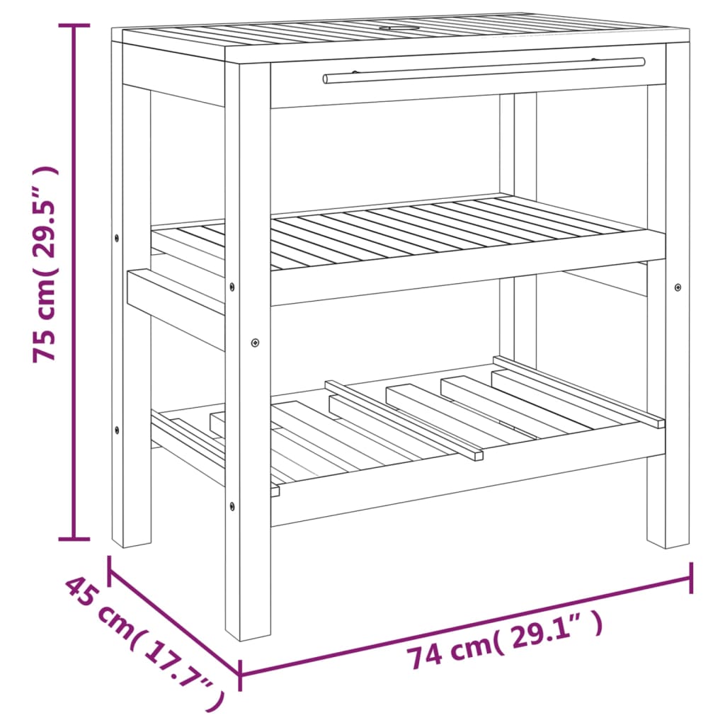 Mobile Vanità da Bagno con 2 Mensole 74x45x75 cm Legno Massello 353955