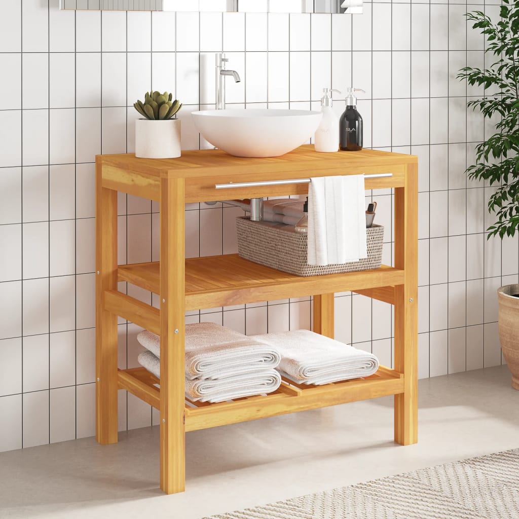 Mobile Vanità da Bagno con 2 Mensole 74x45x75 cm Legno Massello 353955