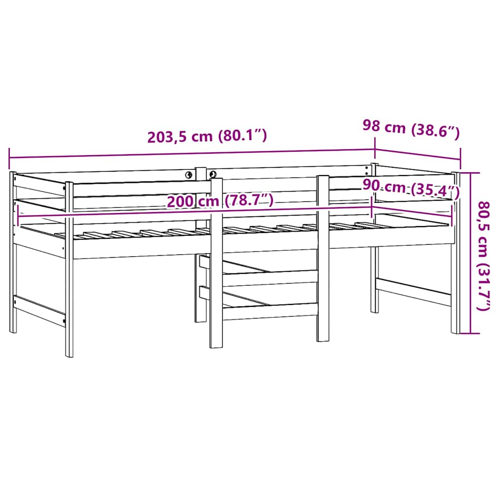 Giroletto senza Materasso Bianco 90x200 cm Legno Massello Pino 833096