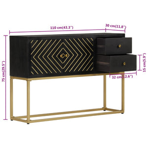 Credenza Nera e Oro 110x30x75 cm in Legno Massello di Mango 353912