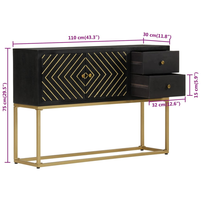 Credenza Nera e Oro 110x30x75 cm in Legno Massello di Mango 353912