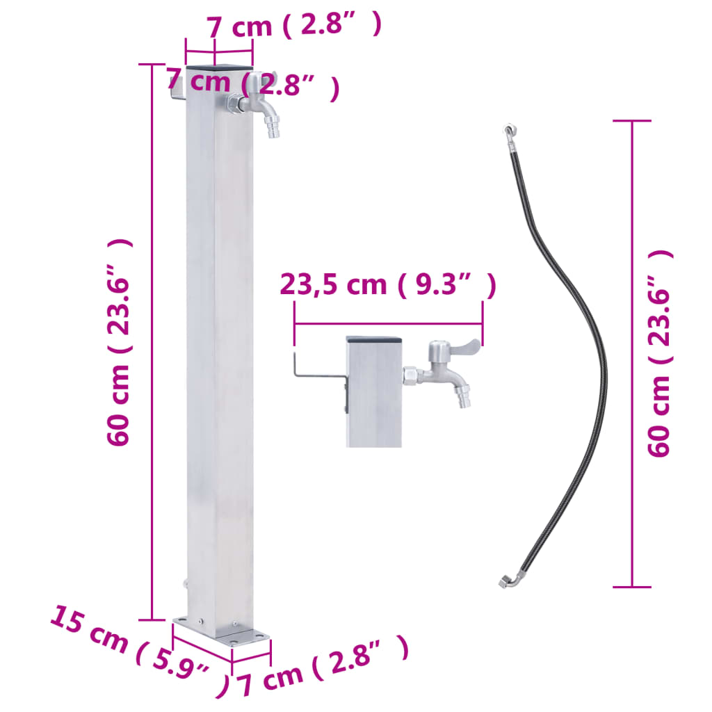 Colonna d'Acqua da Giardino 60 cm Acciaio Inox Quadrato 364497