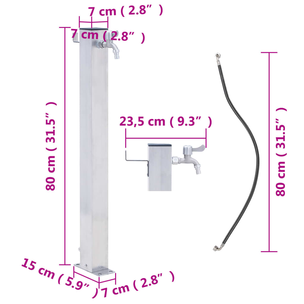 Colonna d'Acqua da Giardino 80 cm Acciaio Inox Quadrato 364498