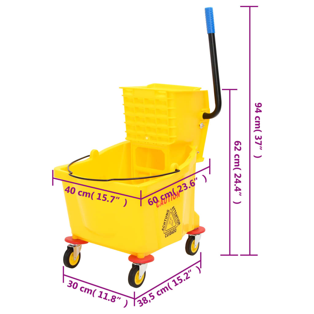 Secchio Mocio con Strizzatoio e Ruote Giallo 36 L Polipropilene 154461