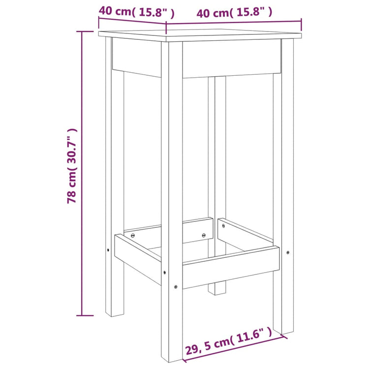 Sgabelli da Bar 2 pz Bianchi 40x40x78 cm Legno Massello di Pino 833260