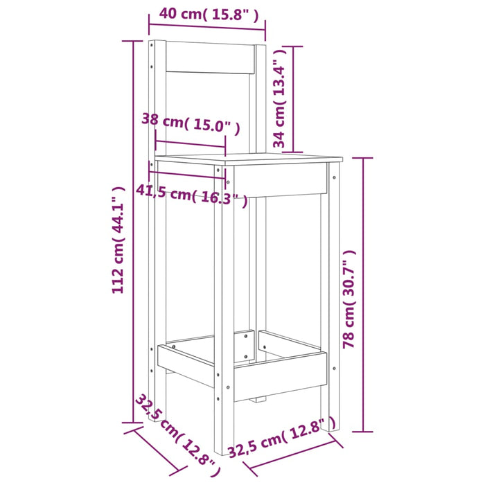 Sgabelli da Bar 2 pz 40x41,5x112 cm in Legno Massello di Pino 833261