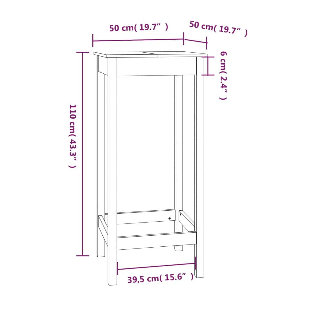 Tavolo da Bar 50x50x110 cm in Legno Massello di Pino 833263