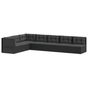 Set Salotto da Giardino con Cuscini 7pz Nero Polyrattan 3187100