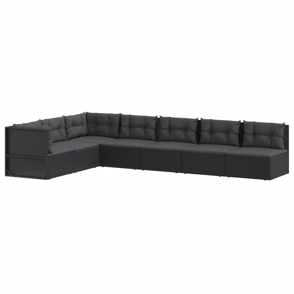 Set Salotto da Giardino con Cuscini 7pz Nero Polyrattan 3187100