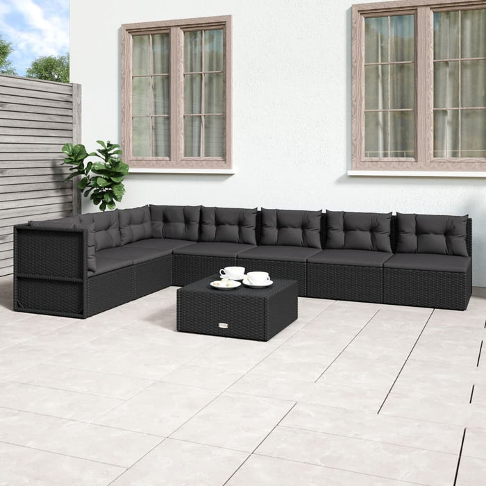 Set Salotto da Giardino con Cuscini 7pz Nero Polyrattan 3187100