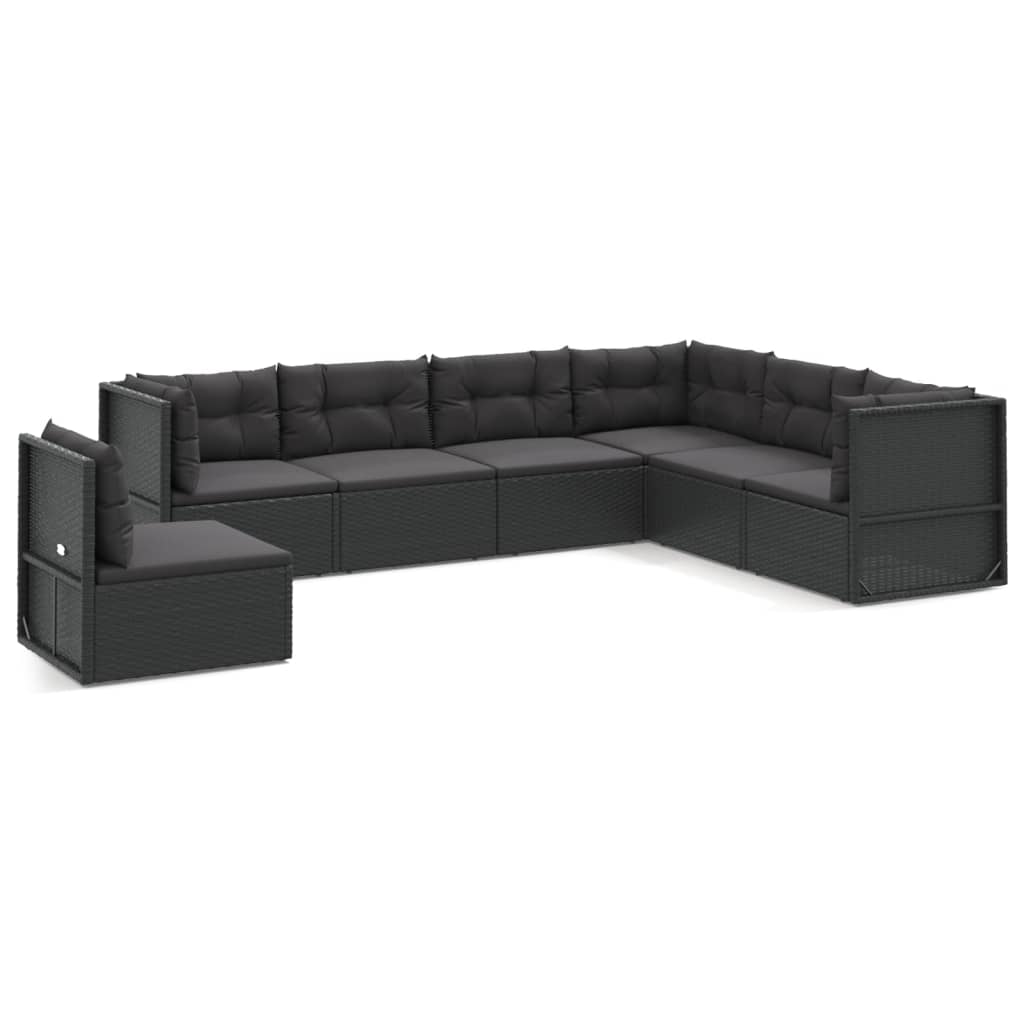 Set Salotto da Giardino con Cuscini 7pz Nero Polyrattan 3187135