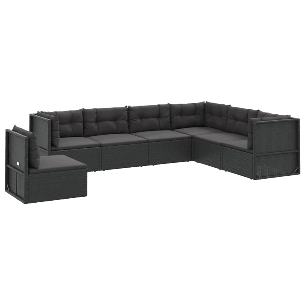 Set Salotto da Giardino con Cuscini 7pz Nero Polyrattan 3187135