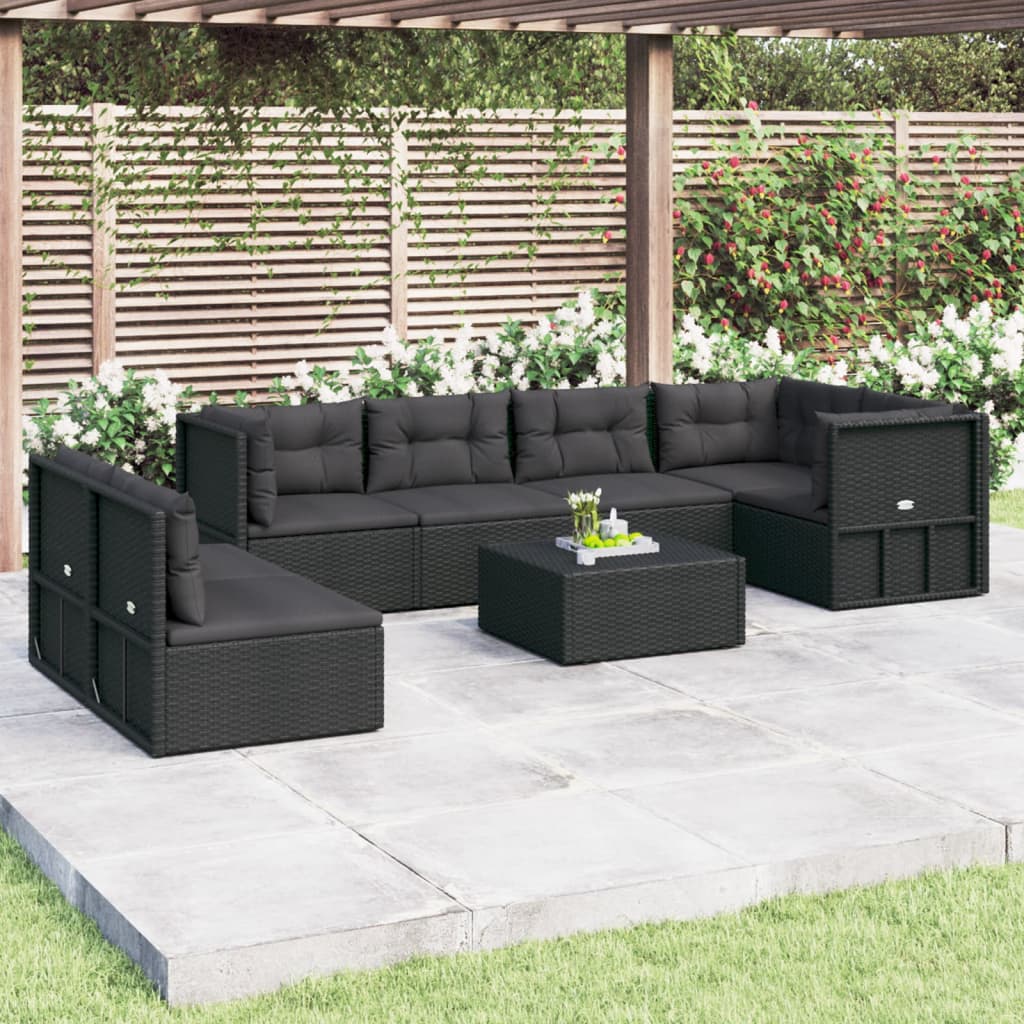 Set Salotto da Giardino con Cuscini 7pz Nero Polyrattan 3187139