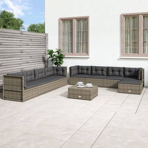 Set Divani da Giardino 9 pz con Cuscini in Polyrattan Grigio 3187178