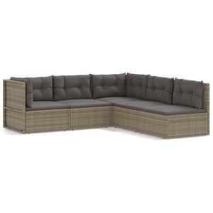 Set Divani da Giardino 5 pz con Cuscini in Polyrattan Grigio 3187179