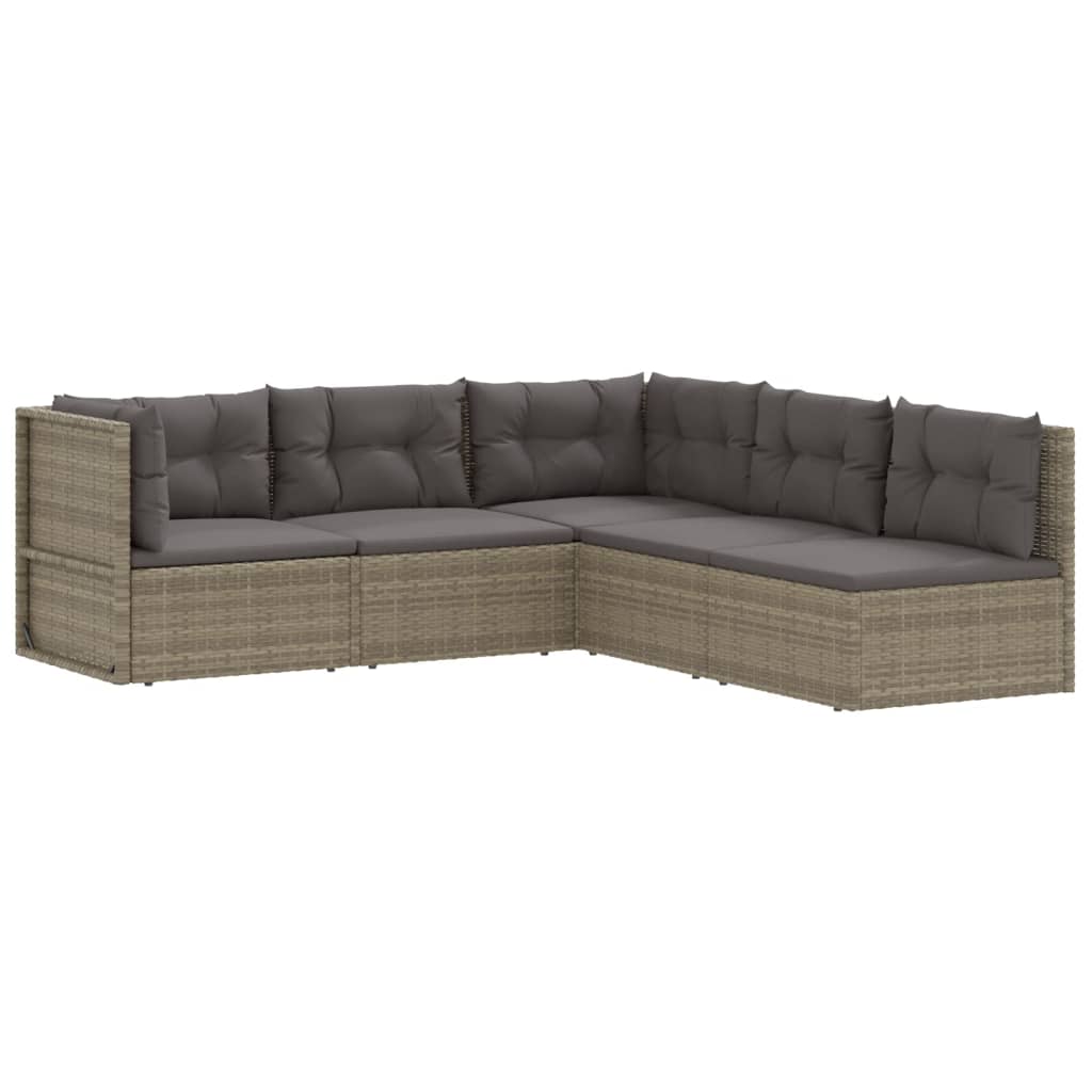 Set Divani da Giardino 5 pz con Cuscini in Polyrattan Grigio 3187179