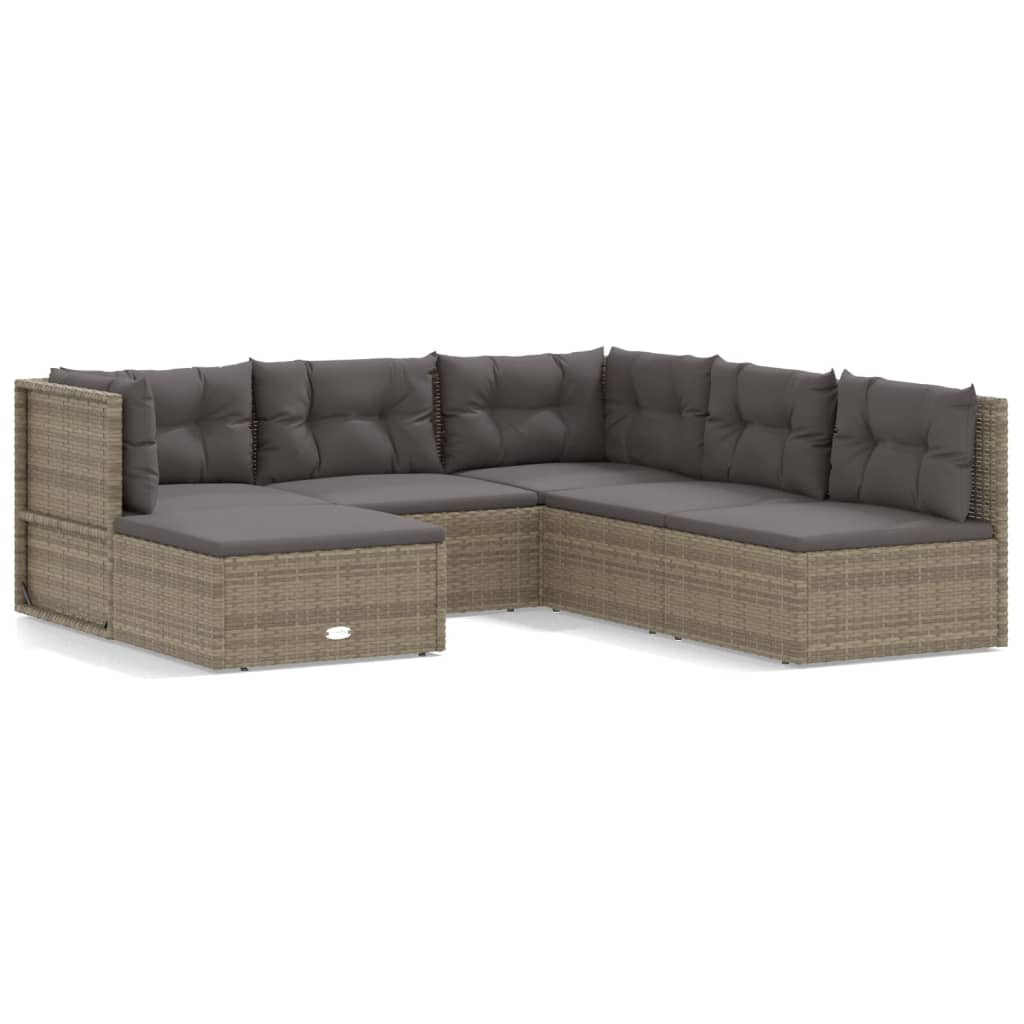 Set Divani da Giardino 6 pz con Cuscini in Polyrattan Grigio 3187180