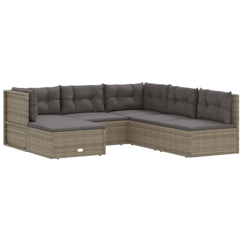 Set Divani da Giardino 6 pz con Cuscini in Polyrattan Grigio 3187180