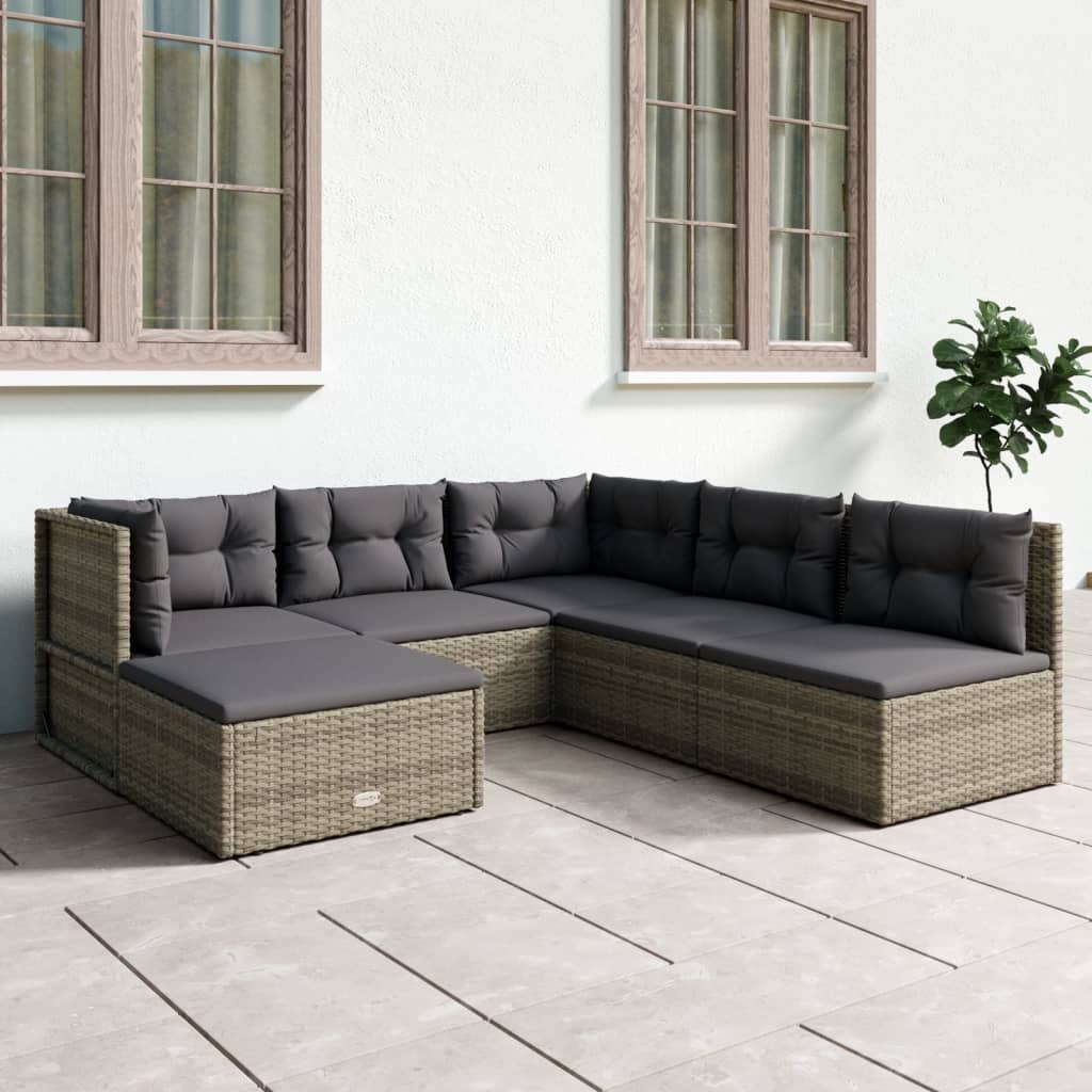 Set Divani da Giardino 6 pz con Cuscini in Polyrattan Grigio 3187180