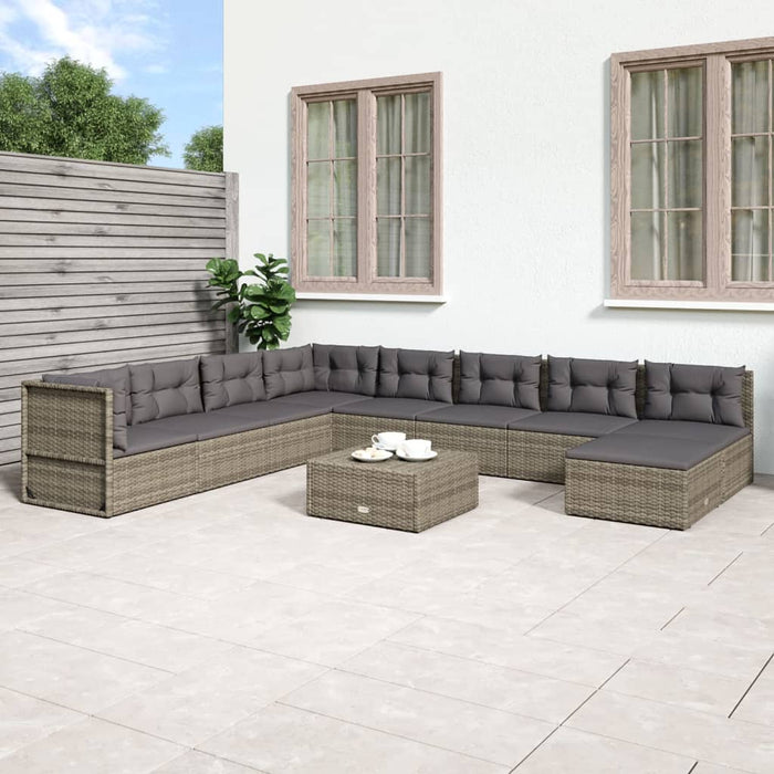 Set Divani da Giardino 9 pz con Cuscini in Polyrattan Grigio 3187186