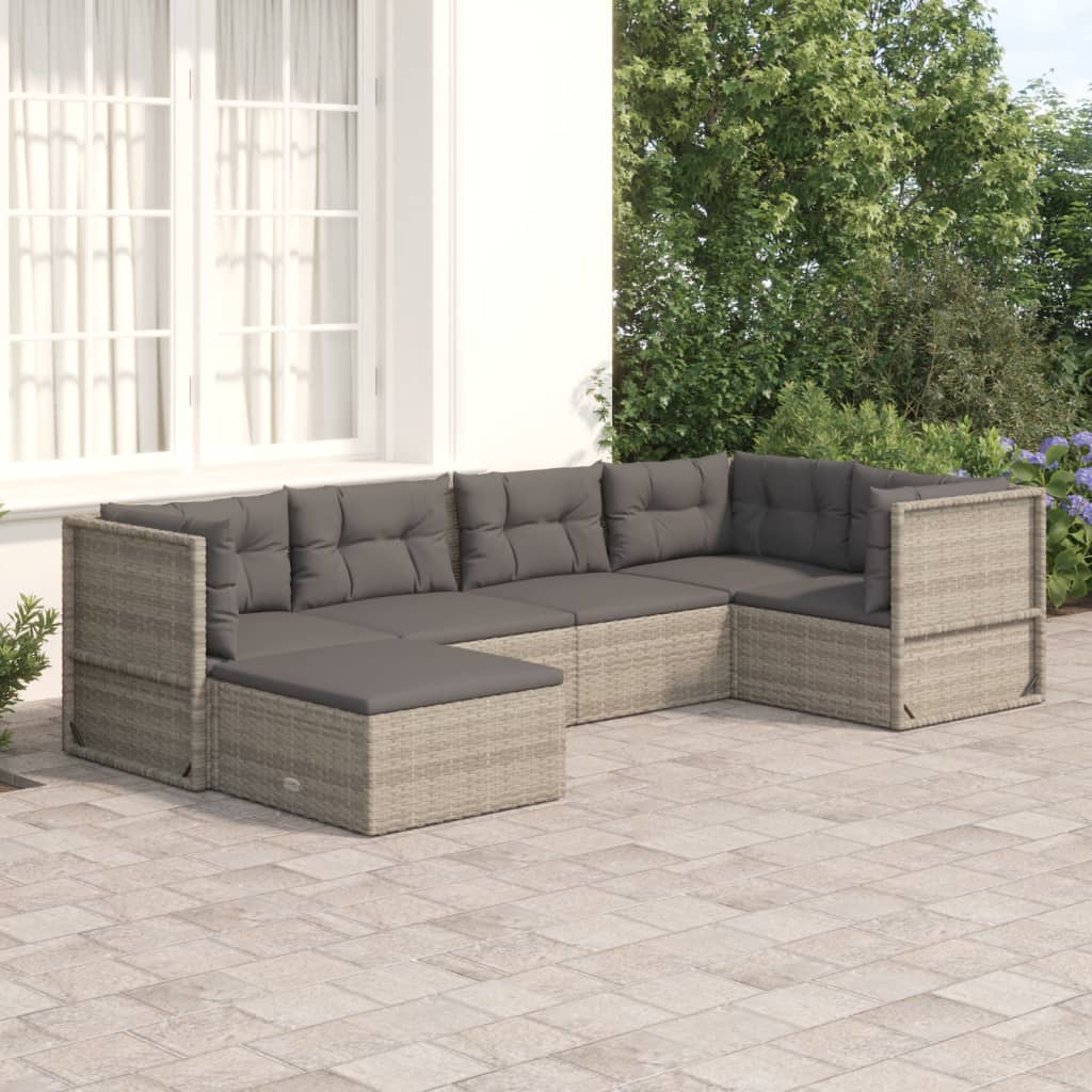 Set Divani da Giardino 6 pz con Cuscini in Polyrattan Grigio 3187196