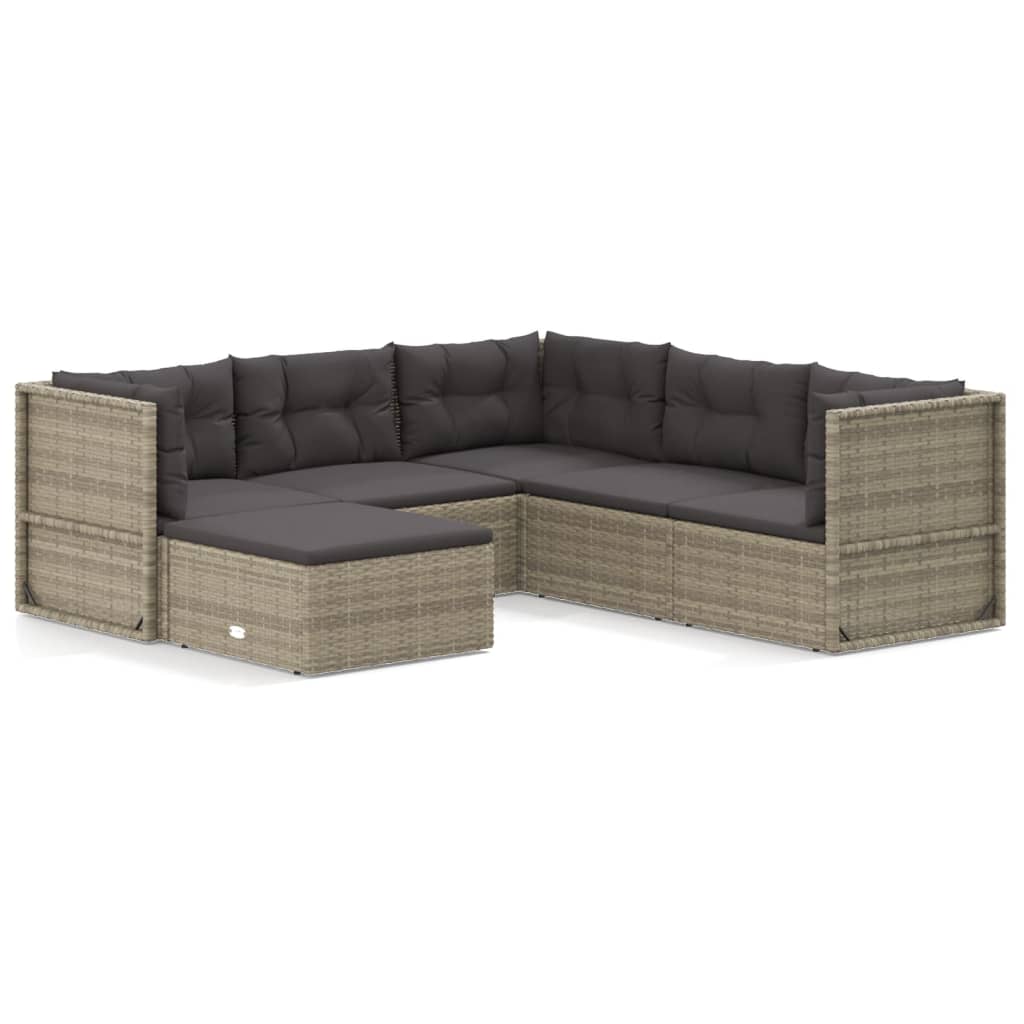 Set Divani da Giardino 6 pz con Cuscini in Polyrattan Grigio 3187201