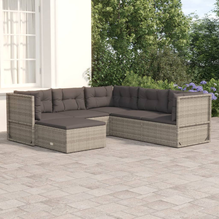 Set Divani da Giardino 6 pz con Cuscini in Polyrattan Grigio 3187201