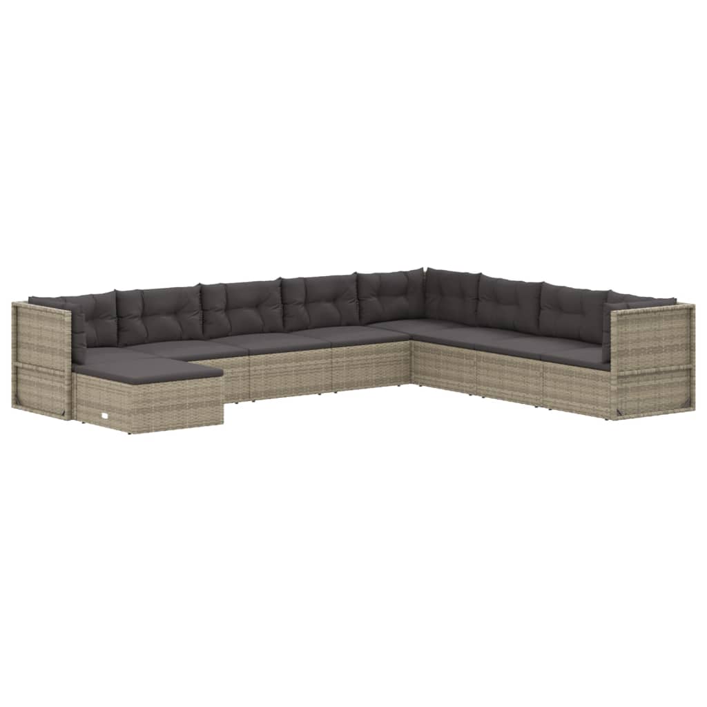 Set Divani da Giardino 9 pz con Cuscini in Polyrattan Grigio 3187209