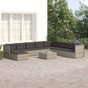 Set Divani da Giardino 9 pz con Cuscini in Polyrattan Grigio 3187209