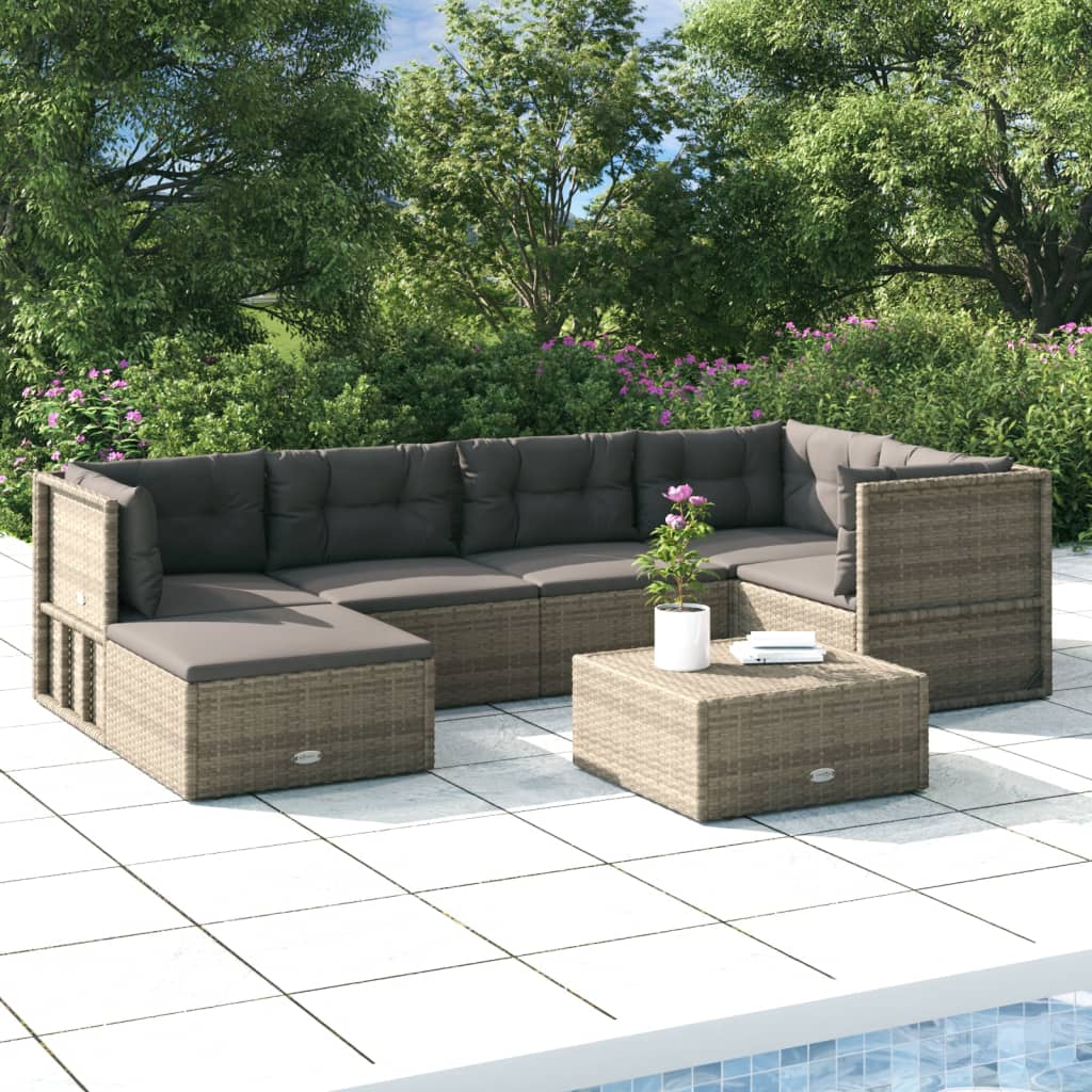 Set Divani da Giardino 6 pz con Cuscini in Polyrattan Grigio 3187213