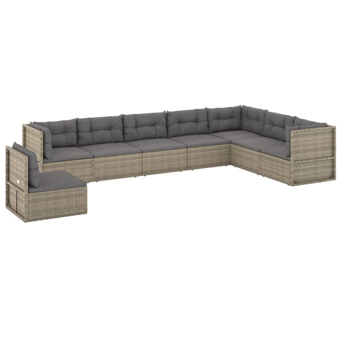 Set Divani da Giardino 8 pz con Cuscini in Polyrattan Grigio 3187220