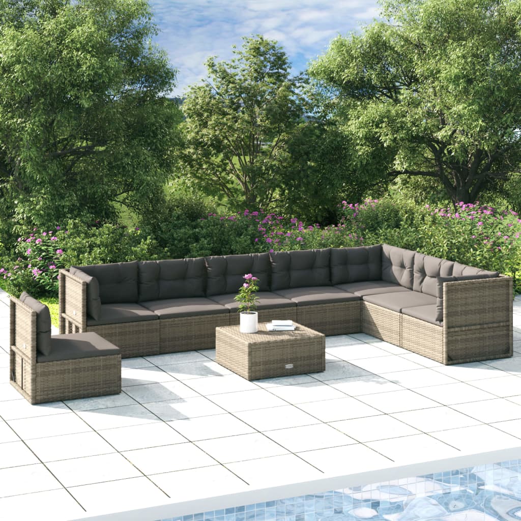 Set Divani da Giardino 8 pz con Cuscini in Polyrattan Grigio 3187220