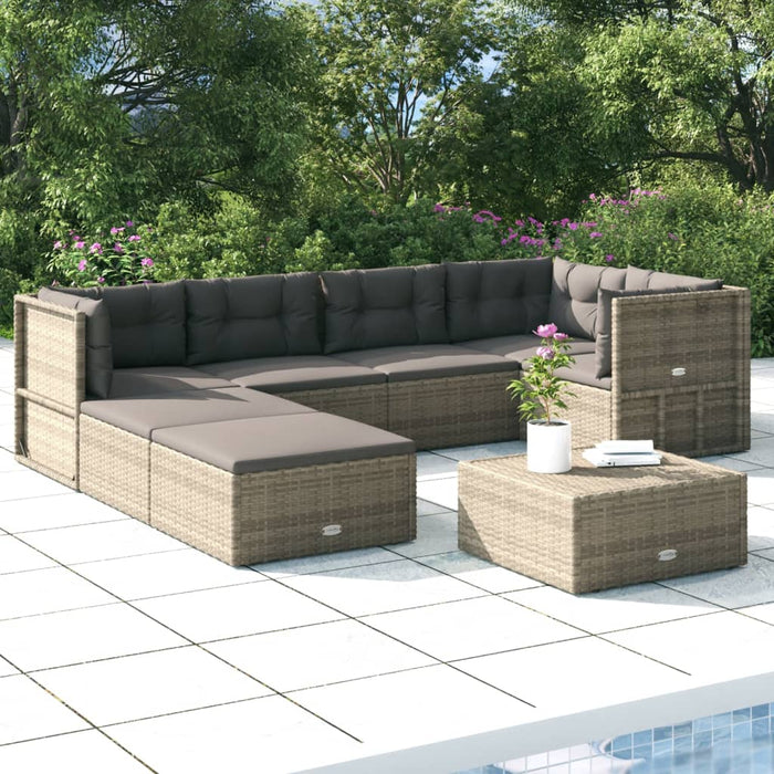 Set Divani da Giardino 7 pz con Cuscini in Polyrattan Grigio 3187231