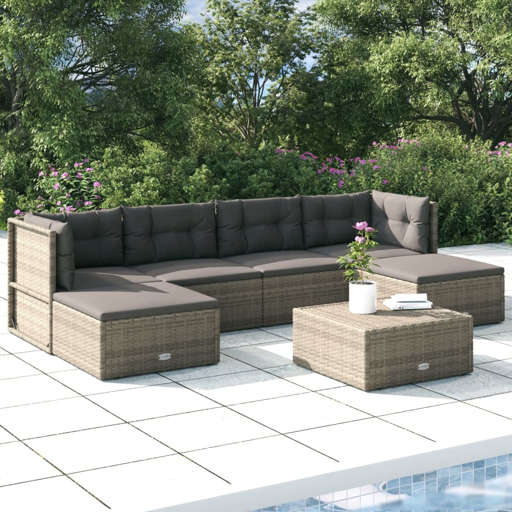 Set Divani da Giardino 6 pz con Cuscini in Polyrattan Grigio 3187234