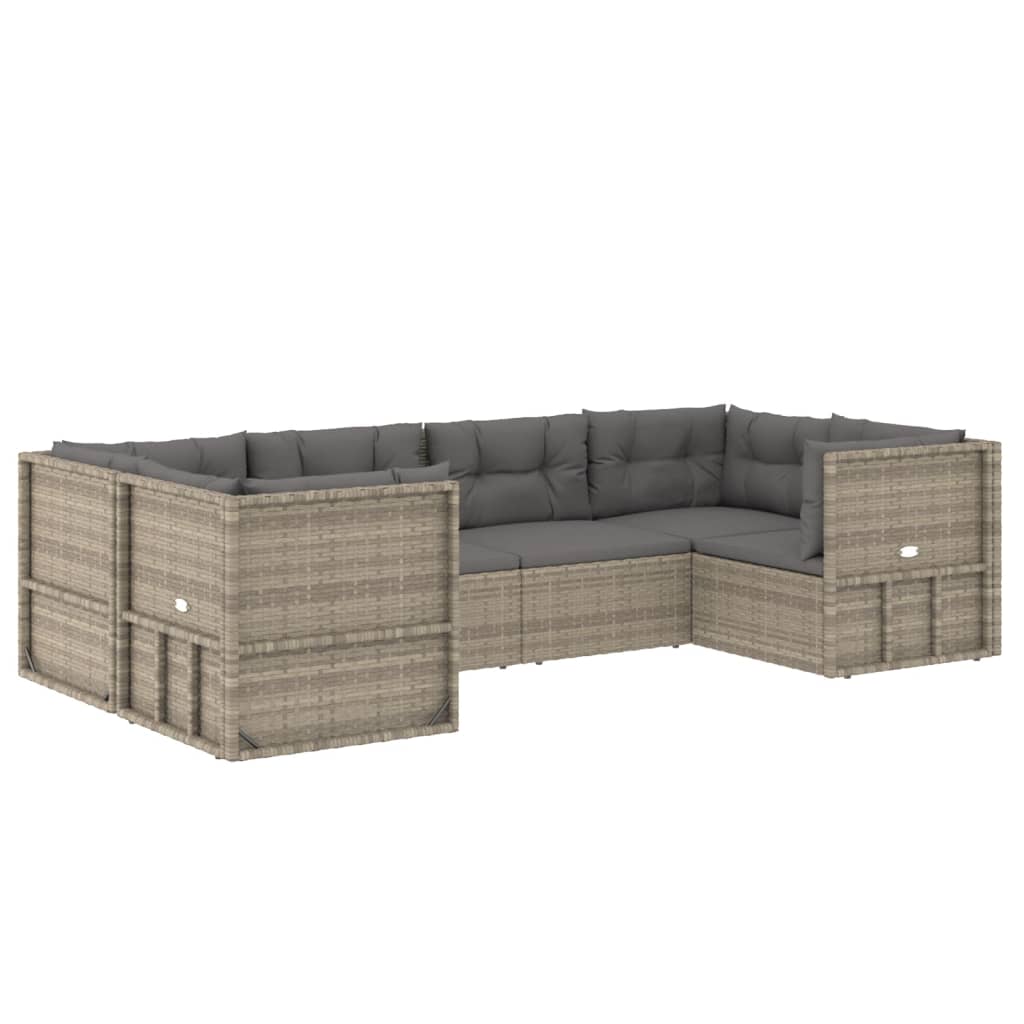 Set Divani da Giardino 6 pz con Cuscini in Polyrattan Grigio 3187246