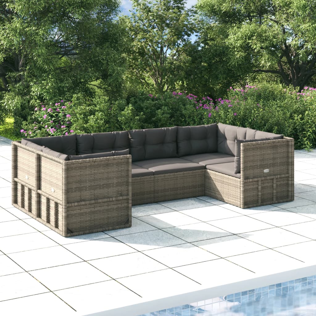 Set Divani da Giardino 6 pz con Cuscini in Polyrattan Grigio 3187246