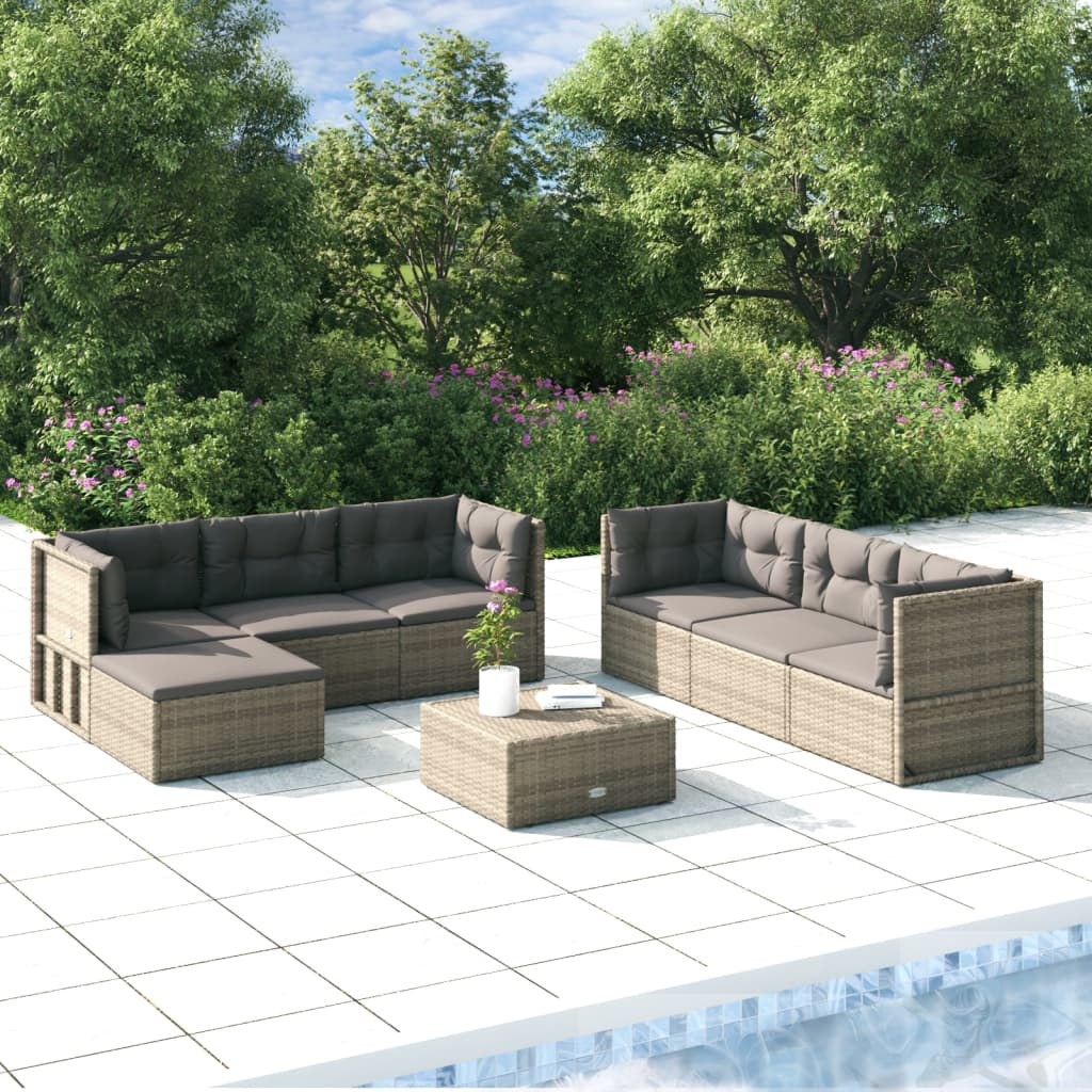 Set Divani da Giardino 7 pz con Cuscini in Polyrattan Grigio 3187247