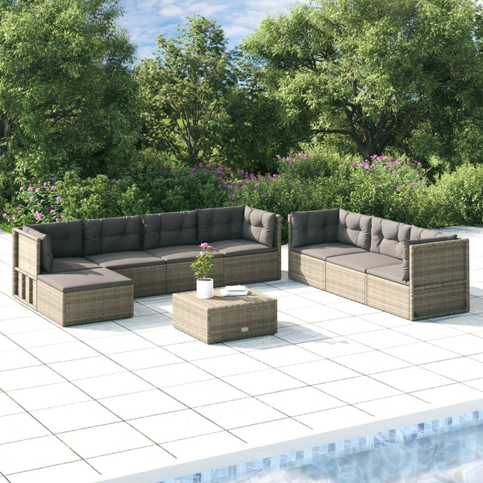 Set Divani da Giardino 8 pz con Cuscini in Polyrattan Grigio 3187249