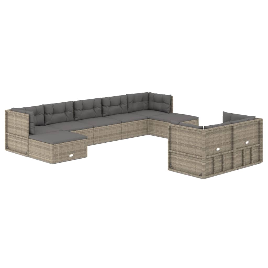 Set Divani da Giardino 9 pz con Cuscini in Polyrattan Grigio 3187258