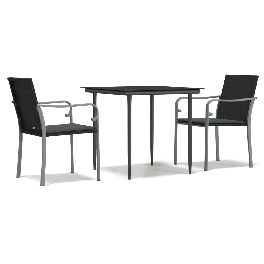 Set Pranzo da Giardino 3pz con Cuscini in Polyrattan e Acciaio 3186939