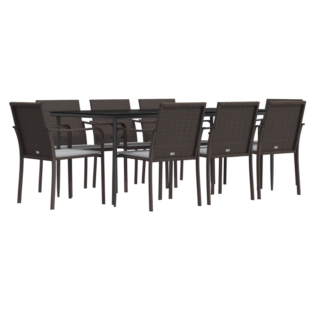 Set Pranzo da Giardino 9 pz con Cuscini in Polyrattan e Acciaio 3186950