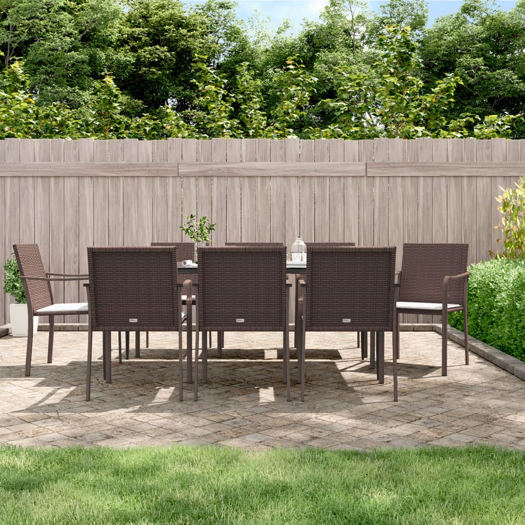 Set Pranzo da Giardino 9 pz con Cuscini in Polyrattan e Acciaio 3186950