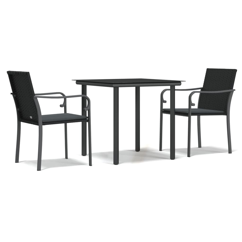 Set Pranzo da Giardino 3pz con Cuscini in Polyrattan e Acciaio 3186955