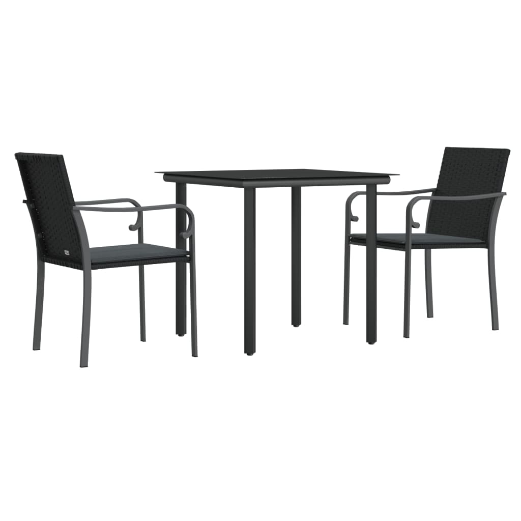 Set Pranzo da Giardino 3pz con Cuscini in Polyrattan e Acciaio 3186955