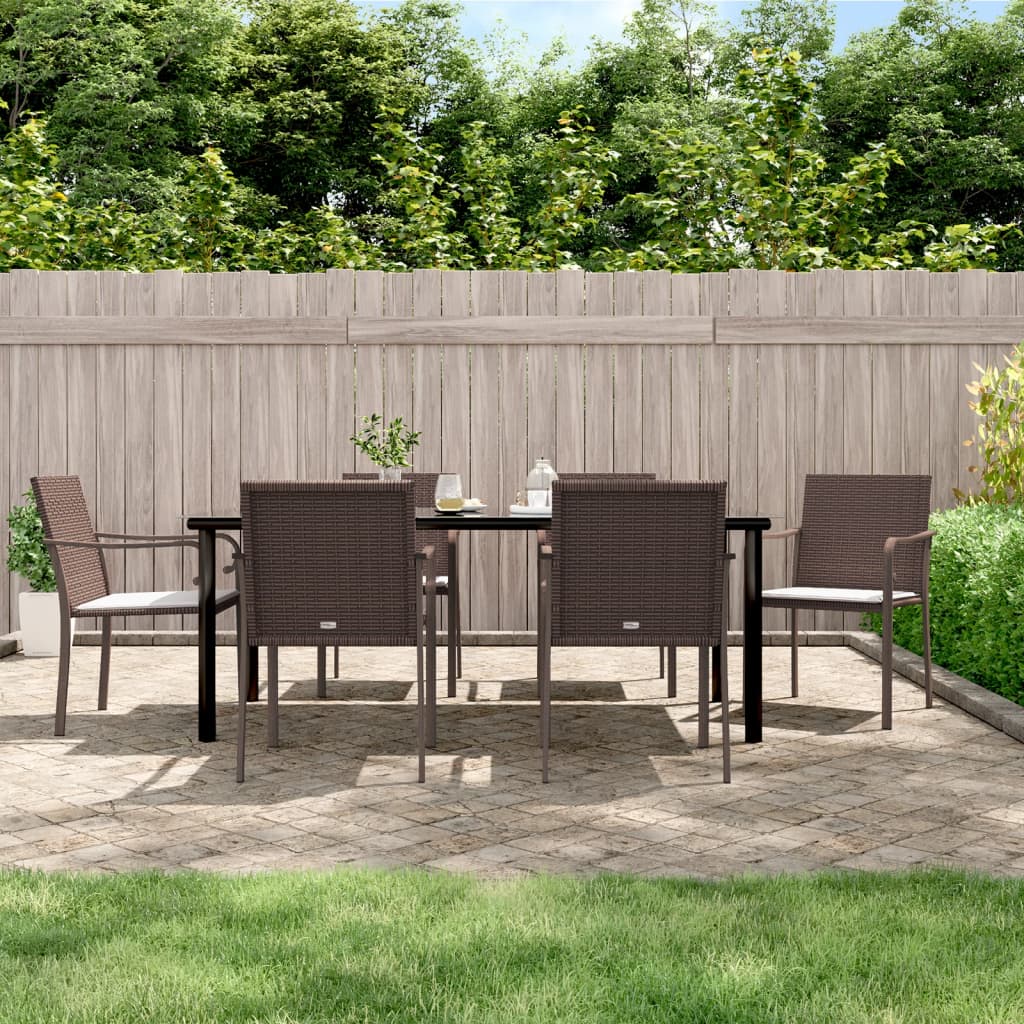 Set Pranzo da Giardino 7 pz con Cuscini in Polyrattan e Acciaiocod mxl 100579