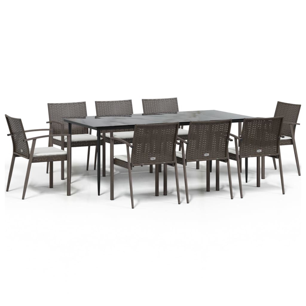 Set Pranzo da Giardino 9 pz con Cuscini in Polyrattan e Acciaio 3186982