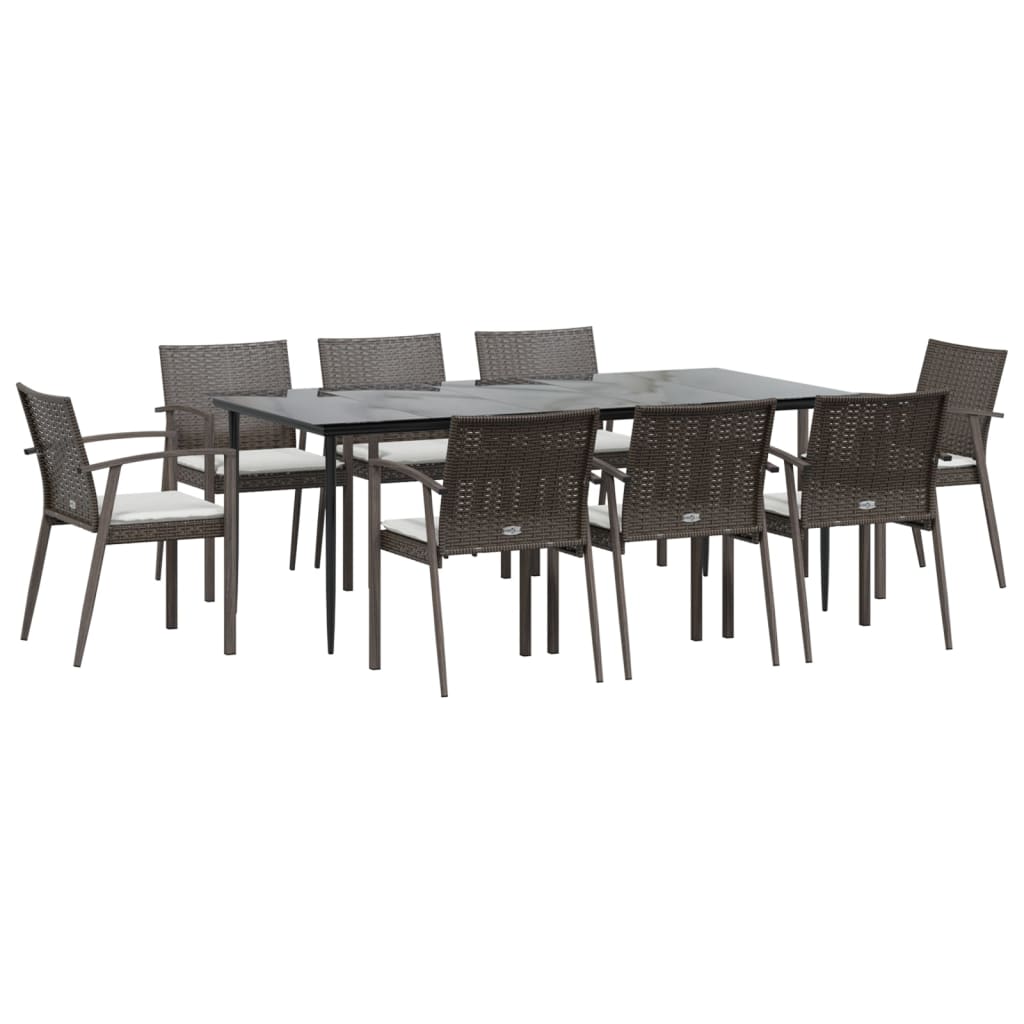 Set Pranzo da Giardino 9 pz con Cuscini in Polyrattan e Acciaio 3186982