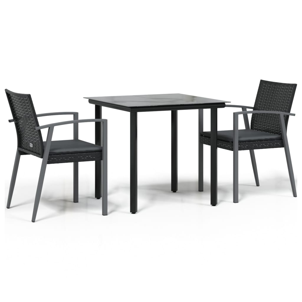 Set Pranzo da Giardino 3pz con Cuscini in Polyrattan e Acciaio 3186987